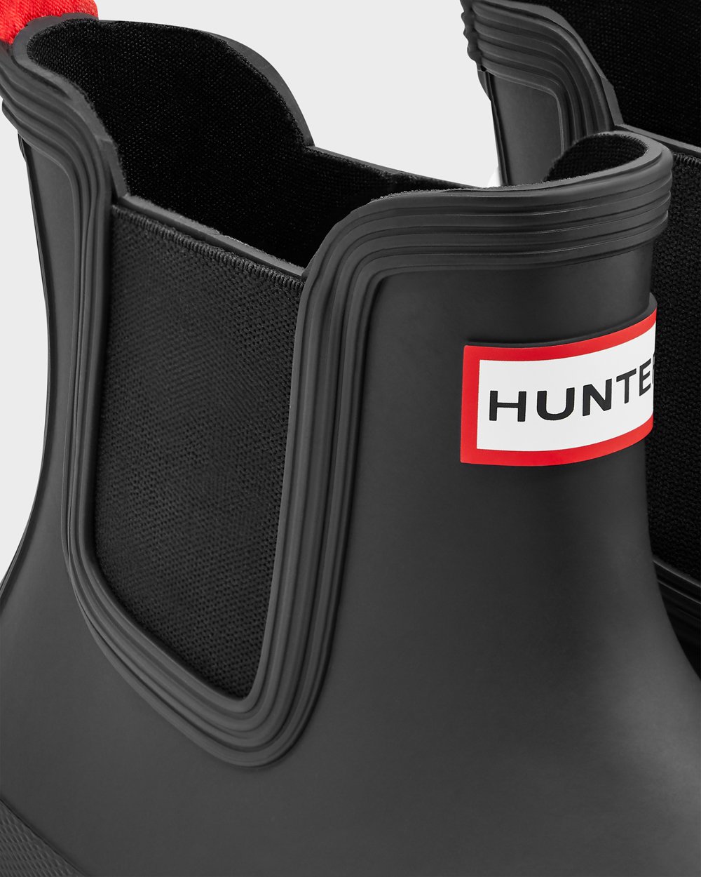 Womens Chelsea Boots - Hunter Original Flat Heel Calendar Sole (32FGCSEQI) - Black/White